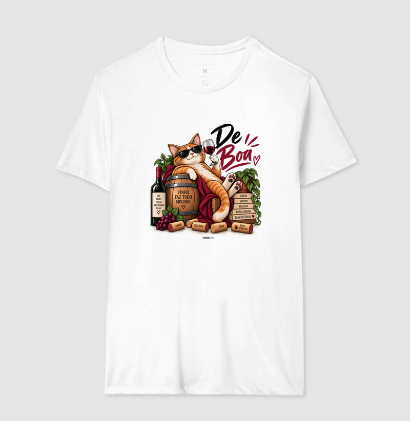 Camiseta “De Boa” Gato com Vinho – Estilo Relax & Life Mood - Imagem 4