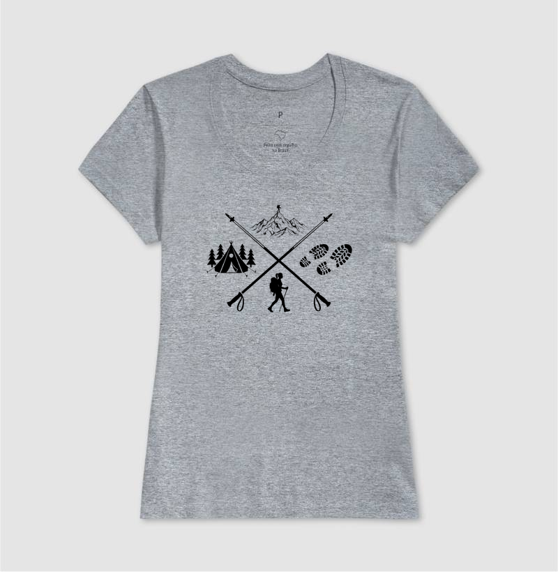 Camiseta Trilheira Montanha Acampamento | Bastoes Cruzados Hiking Feminino | Colecao Viciados em Viagem - Imagem 12