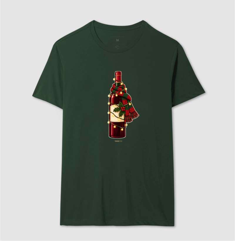 Camiseta Natal com Vinho – Garrafa de Cachecol e Pisca-Pisca - Imagem 12