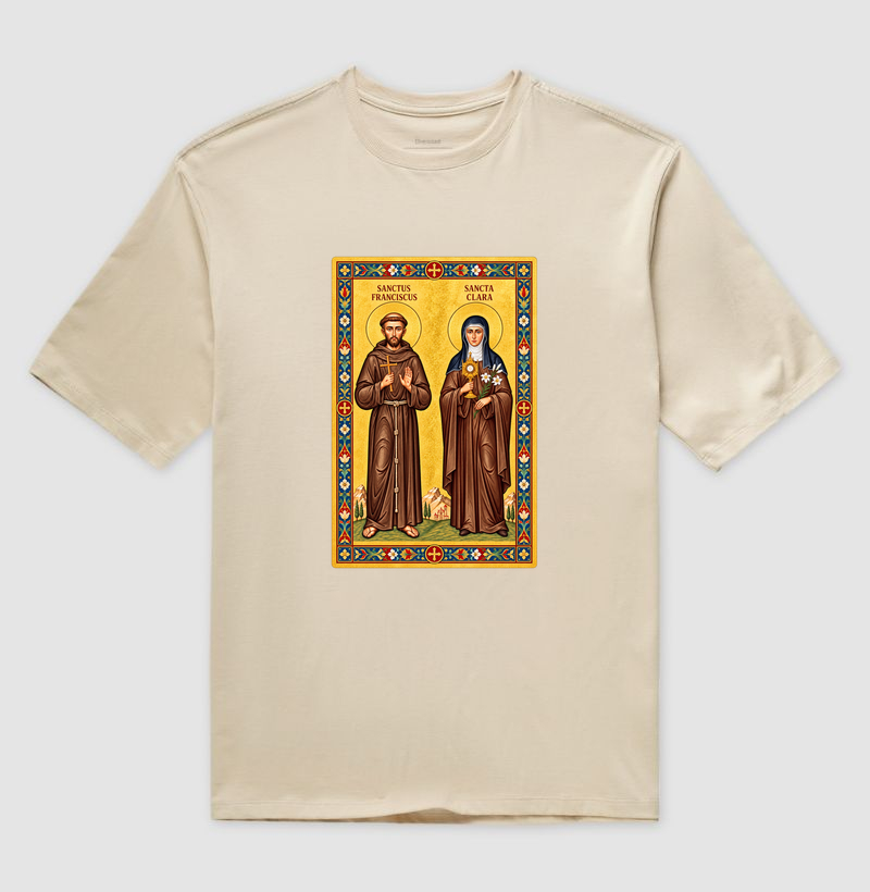 Camiseta Oversized São Francisco e Santa Clara de Assis Moldura - Imagem 3