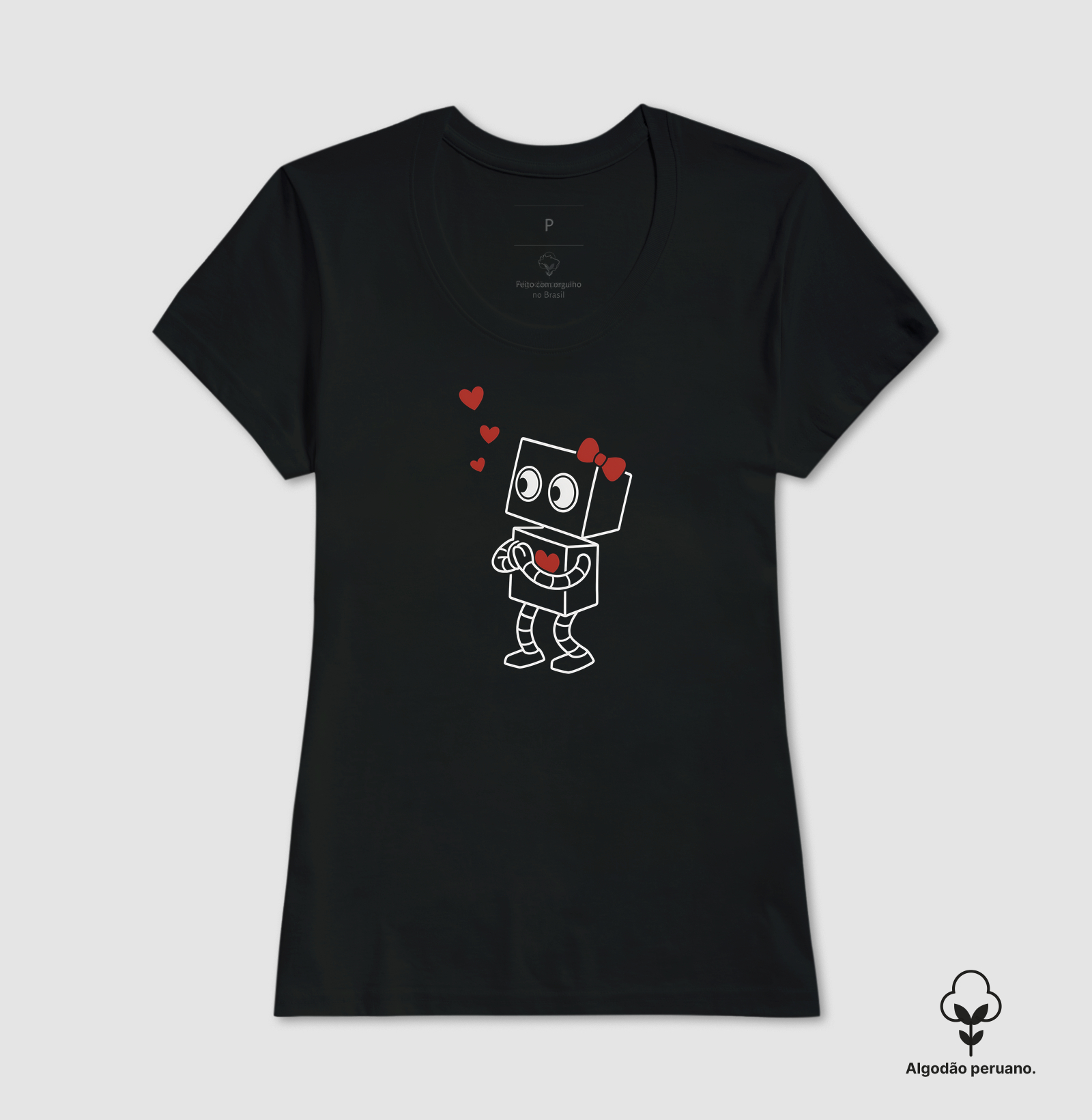 Camiseta Algodão Peruano Casal Robô Coração - Imagem 3