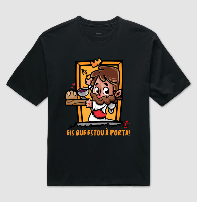 Camiseta Oversized Cristã Unissex Jesus Está à Porta - Imagem 2