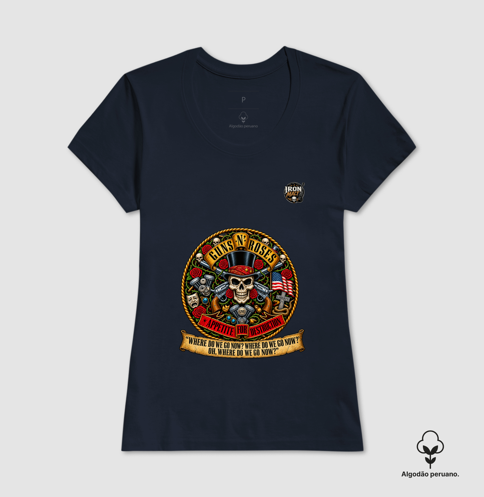 Camiseta Guns N’ Roses Caveira, Rosas e Revólveres - Imagem 7