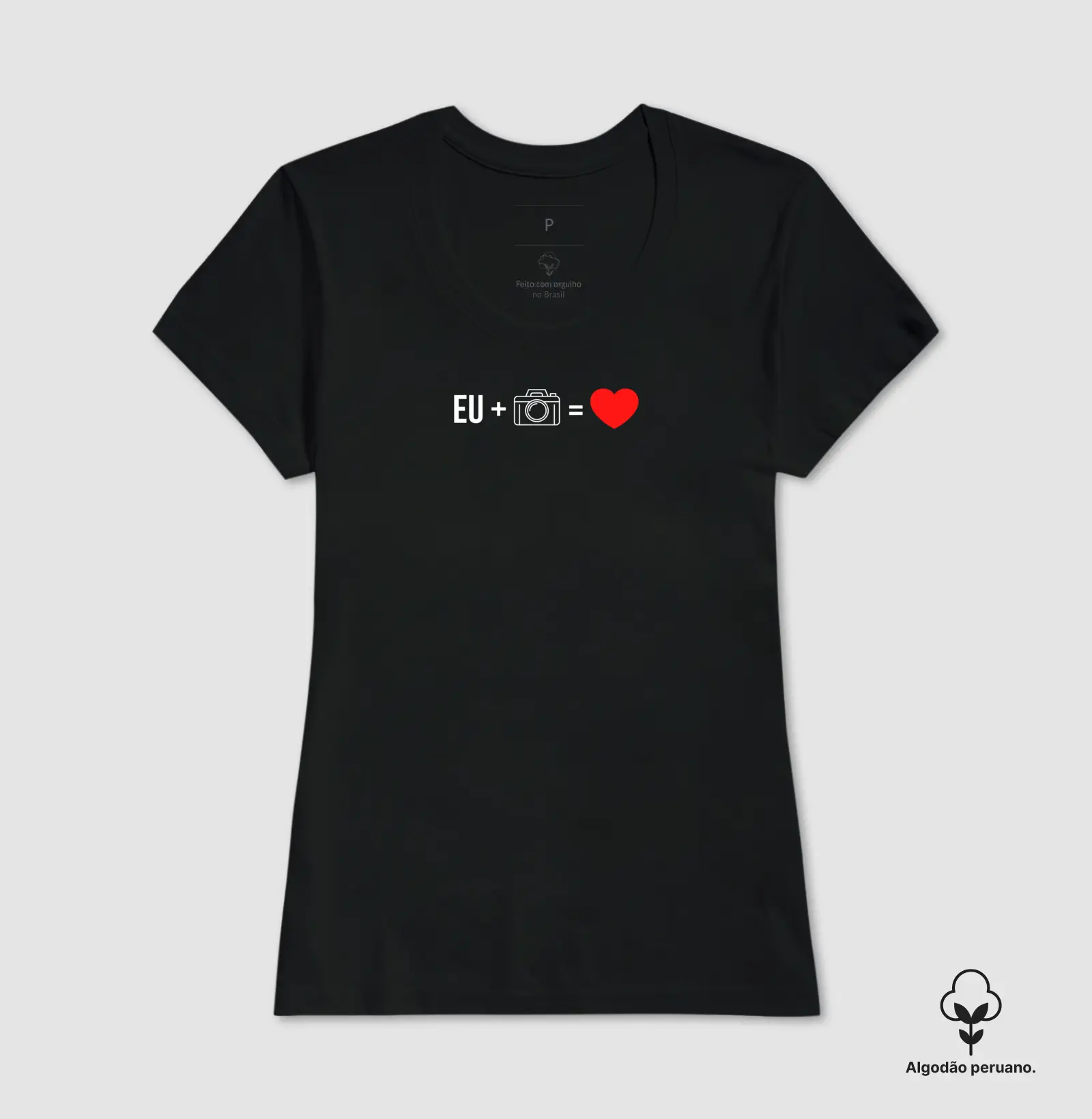 Camiseta Premium algodão Peruano eu + câmera = amor - Imagem 2