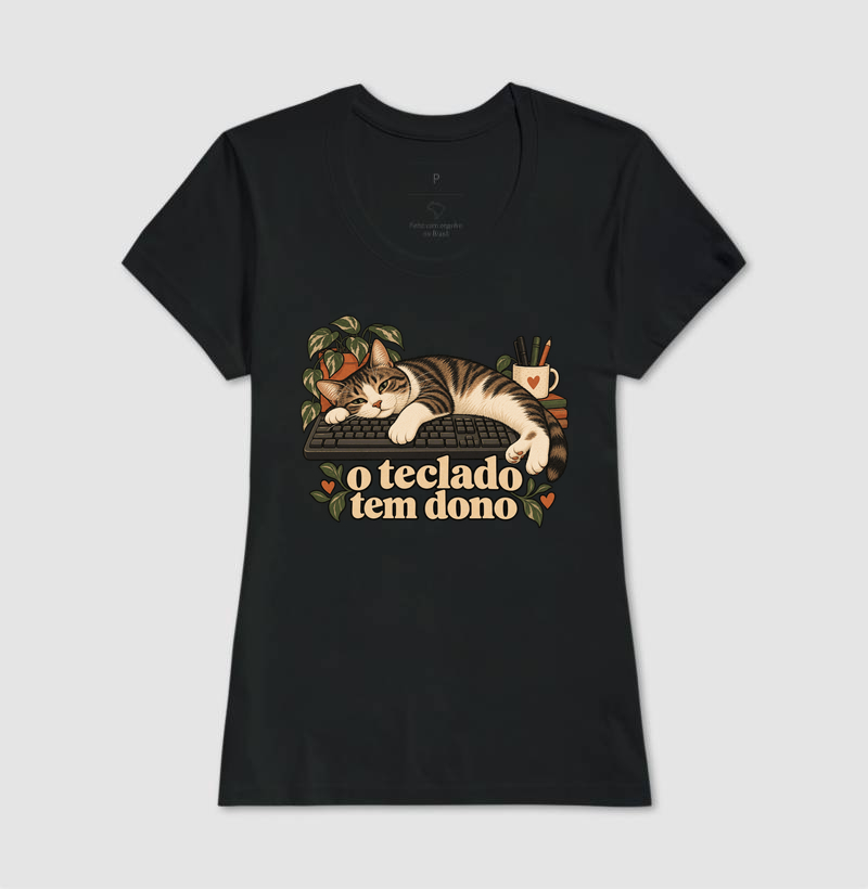 Camiseta Gato Home Office "o teclado tem dono" | Pelo & Pano - Imagem 3