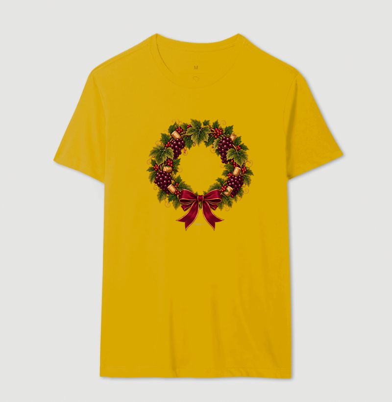 Camiseta Guirlanda de Natal do Vinho – Uvas, Rolhas e Laço - Imagem 14