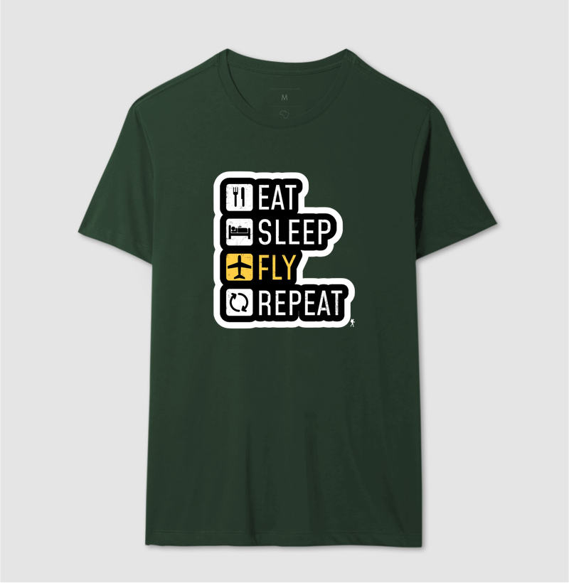 Camiseta Eat Sleep Fly Repeat | Rotina do Viajante Viciado | Colecao Viciados em Viagem - Imagem 15