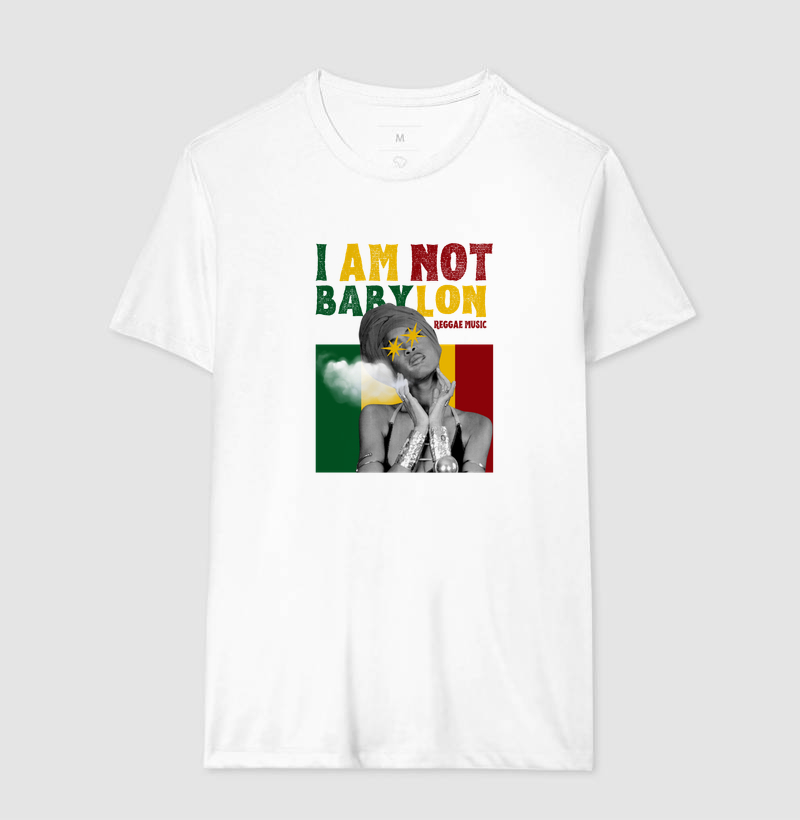 Camiseta I Am Not Babylon!  Coleção Reggae. Masculina e feminina. Algodão Premium. - Imagem 5