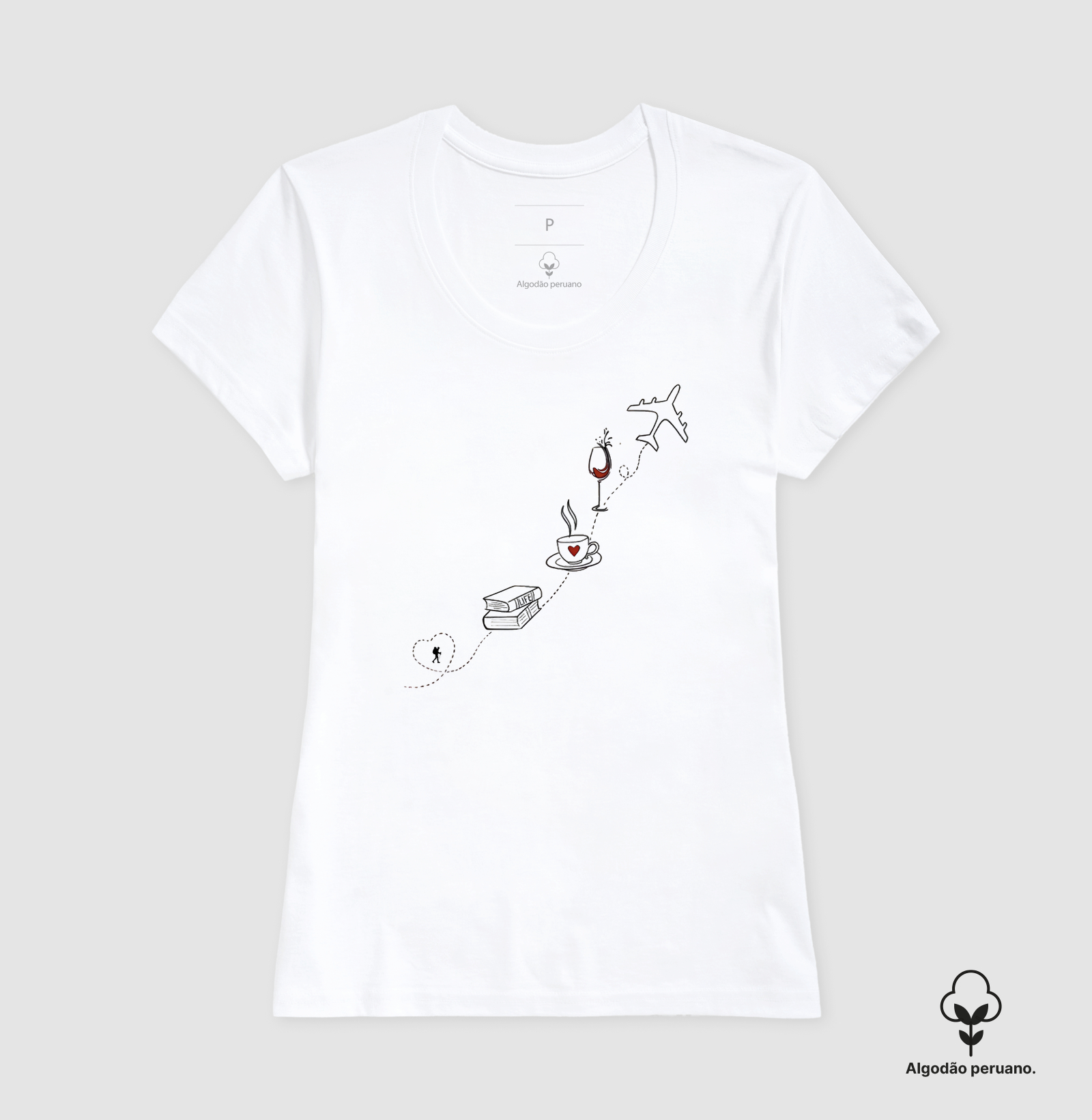 Camiseta Livro Cafe Vinho Aviao | Rota da Vida Viajante | Colecao Viciados em Viagem - Imagem 5