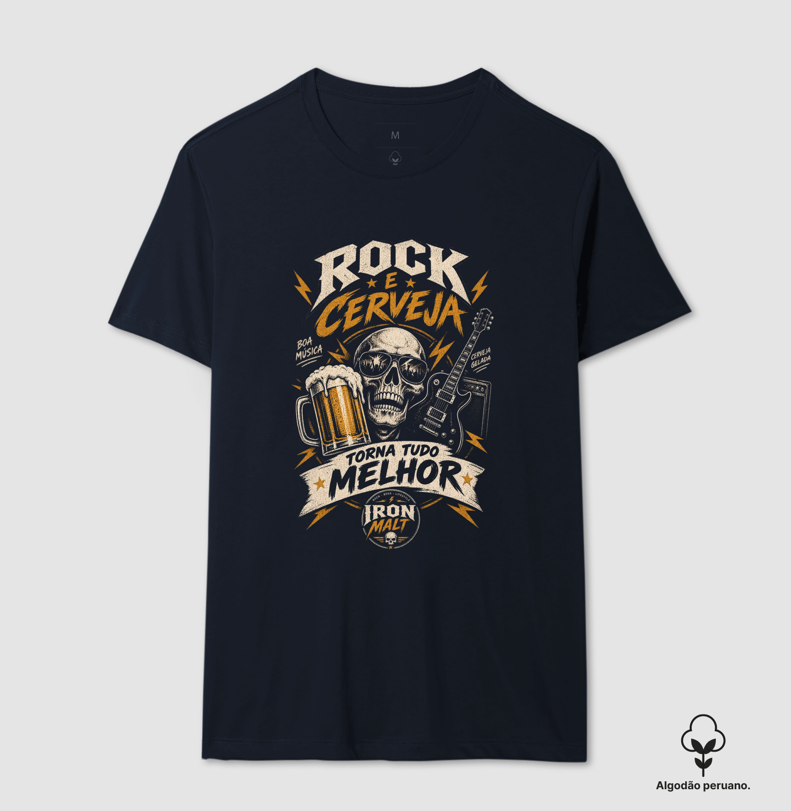 Camiseta Rock e Cerveja Caveira com Guitarra – Estilo Rock’n Roll | Iron Malte - Imagem 4
