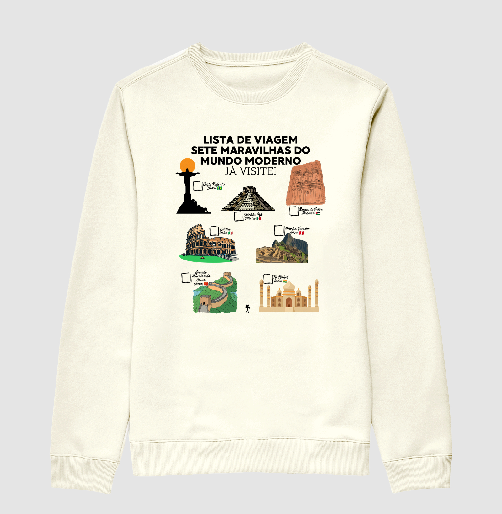 Camiseta Lista de Viagem Sete Maravilhas do Mundo Moderno | Marque as que Ja Visitou | Colecao Personalizaveis - Imagem 2