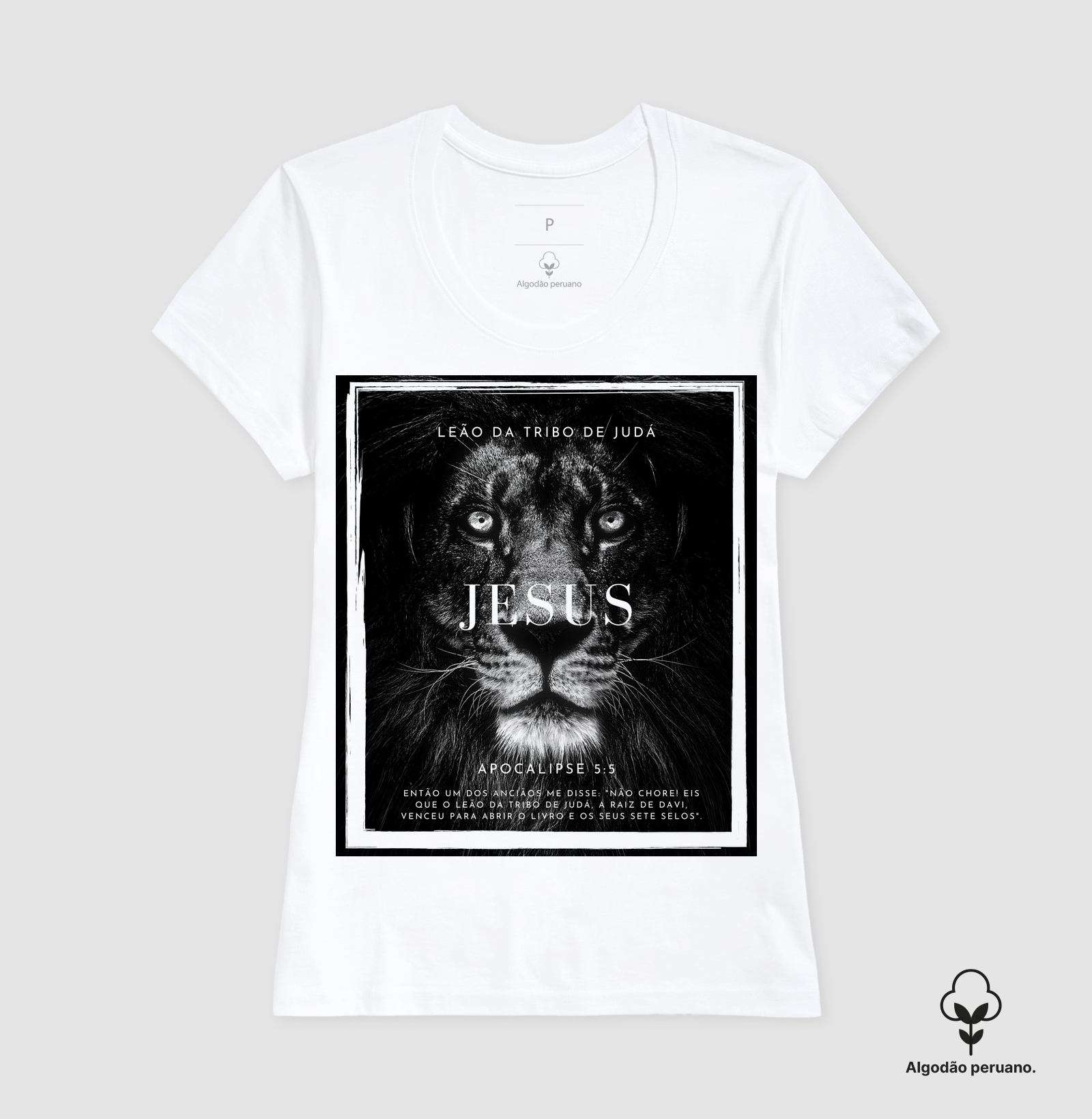Camiseta Algodão Peruano Cristã Leão da Tribo de Judá - Imagem 5