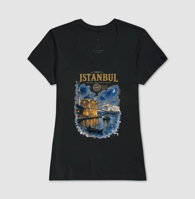 Camiseta Istanbul Turkey Where East Meets West | Aquarela Mesquita Bósforo | Colecao Fashion Travel - Imagem 6
