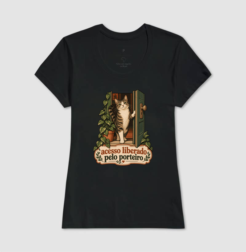 Camiseta Gato Porta "acesso liberado pelo porteiro" | Pelo & Pano - Imagem 3