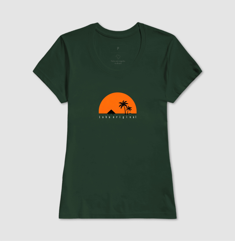 Essa estampa é um exemplo encantador do poder do minimalismo. Com poucos elementos — um grande sol alaranjado ao fundo, duas palmeiras negras e uma cabana simples — ela transmite uma sensação de tranquilidade tropical e liberdade.  - Imagem 9