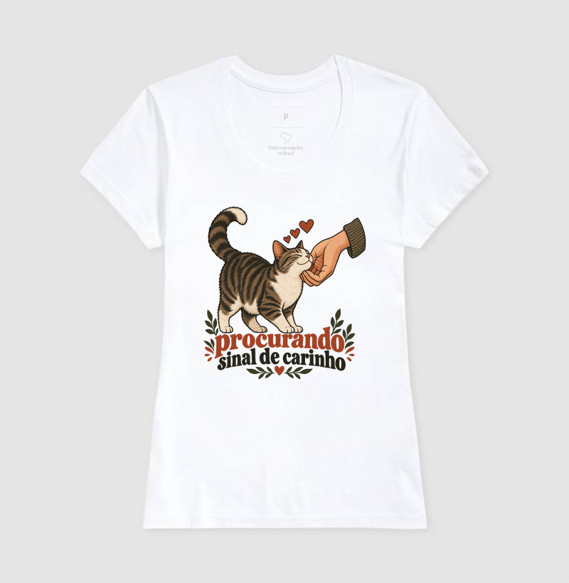 Camiseta Gato Carinho "procurando sinal de carinho" | Pelo & Pano - Imagem 5