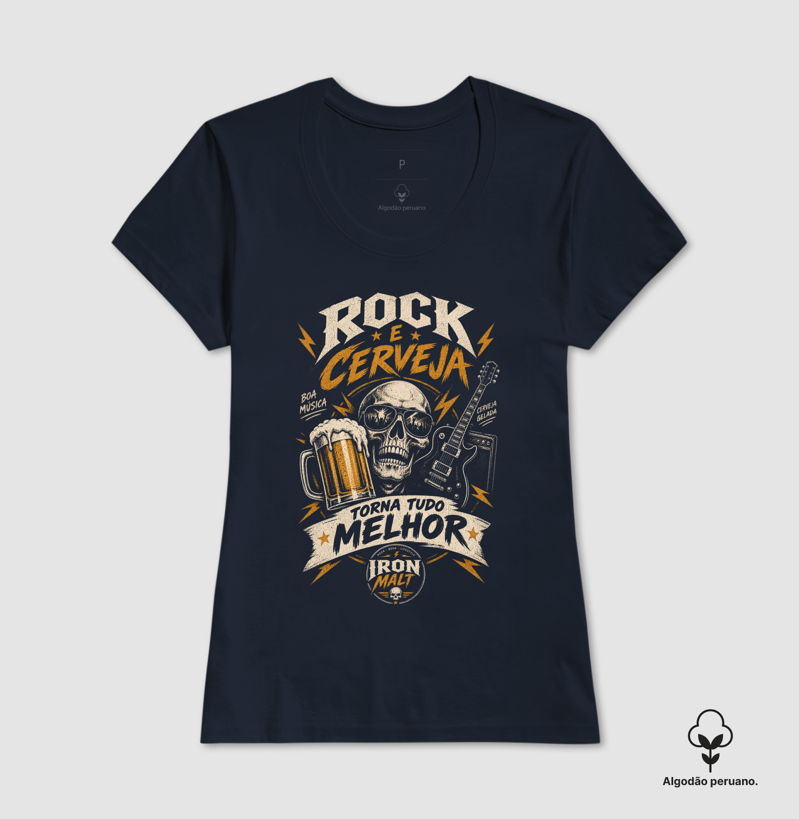 Camiseta Rock e Cerveja Caveira com Guitarra – Estilo Rock’n Roll | Iron Malte - Imagem 5