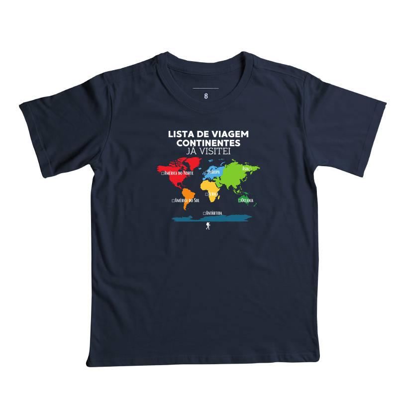 Camiseta Lista de Viagem Continentes Ja Visitei | Mapa Mundi Auto Personalizavel | Colecao Personalizaveis - Imagem 6