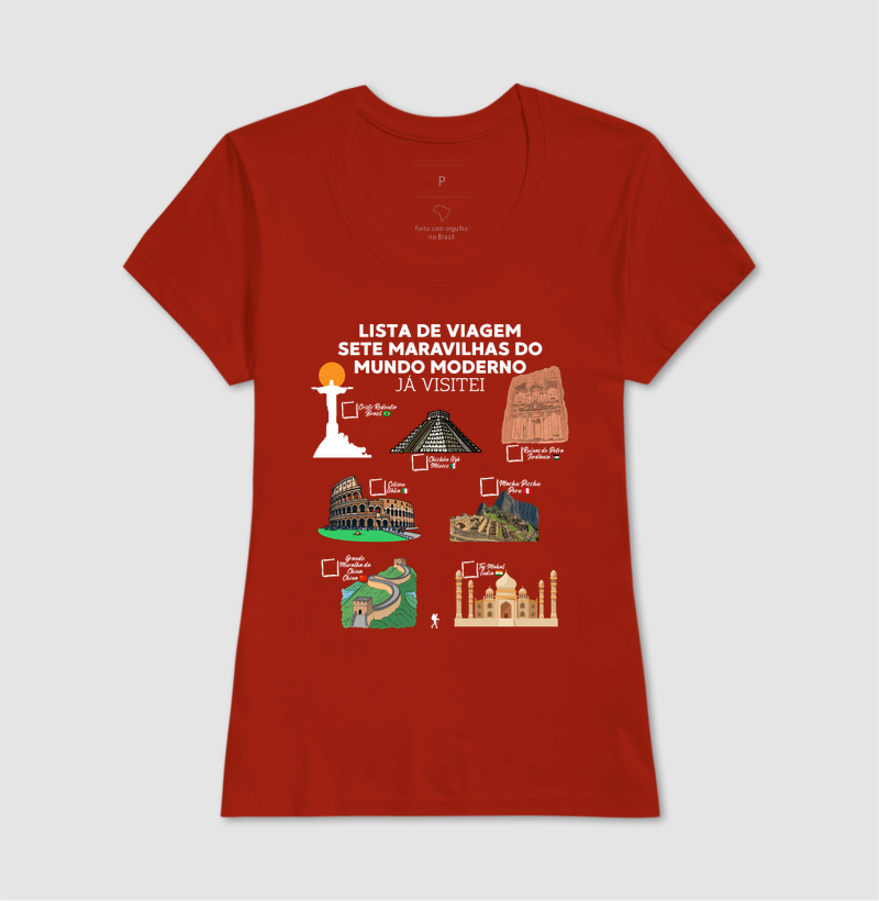 Camiseta Lista de Viagem Sete Maravilhas do Mundo Moderno | Marque as que Ja Visitou | Colecao Personalizaveis - Imagem 14