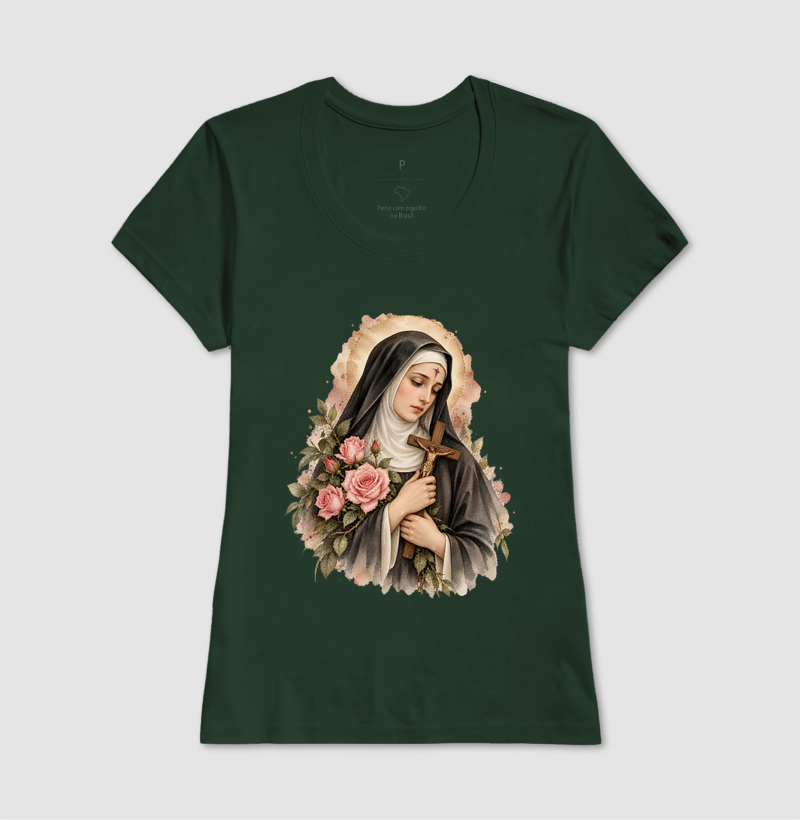 Santa Rita de Cássia — Aquarela Vinheta com Rosas e Crucifixo - Imagem 13