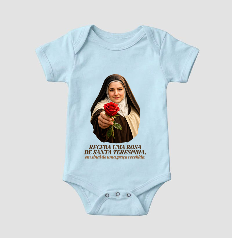 Camiseta Santa Teresinha do Menino Jesus Receba uma Rosa - Imagem 4