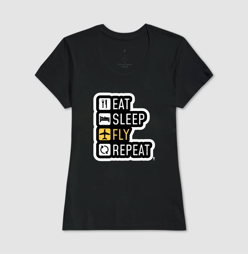 Camiseta Eat Sleep Fly Repeat | Rotina do Viajante Viciado | Colecao Viciados em Viagem - Imagem 6
