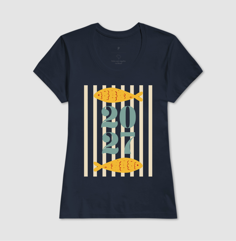 Camiseta Ano Novo 2027 Peixe Mediterrâneo Algodão - Imagem 9