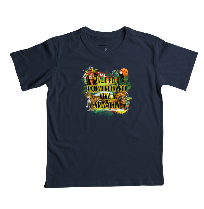 Camiseta Viaje pelo Extraordinario Viva a Amazonia | Onca Tucano Indigena | Colecao Viciados em Viagem - Imagem 3