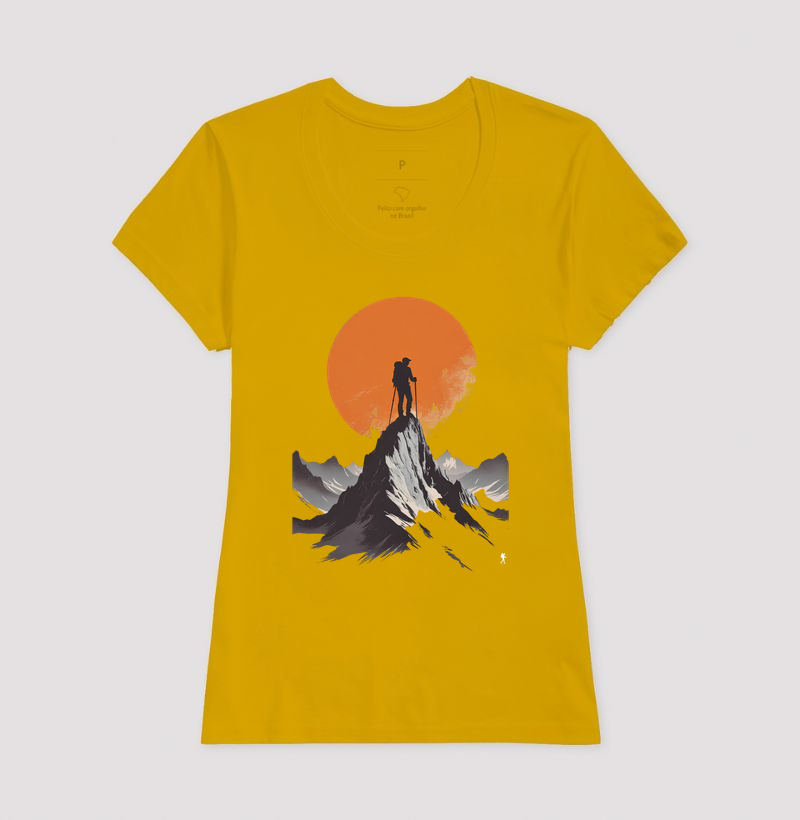 Camiseta Trilheiro no Topo da Montanha | Sol Laranja Silhueta Aventura | Colecao Fashion Travel - Imagem 18