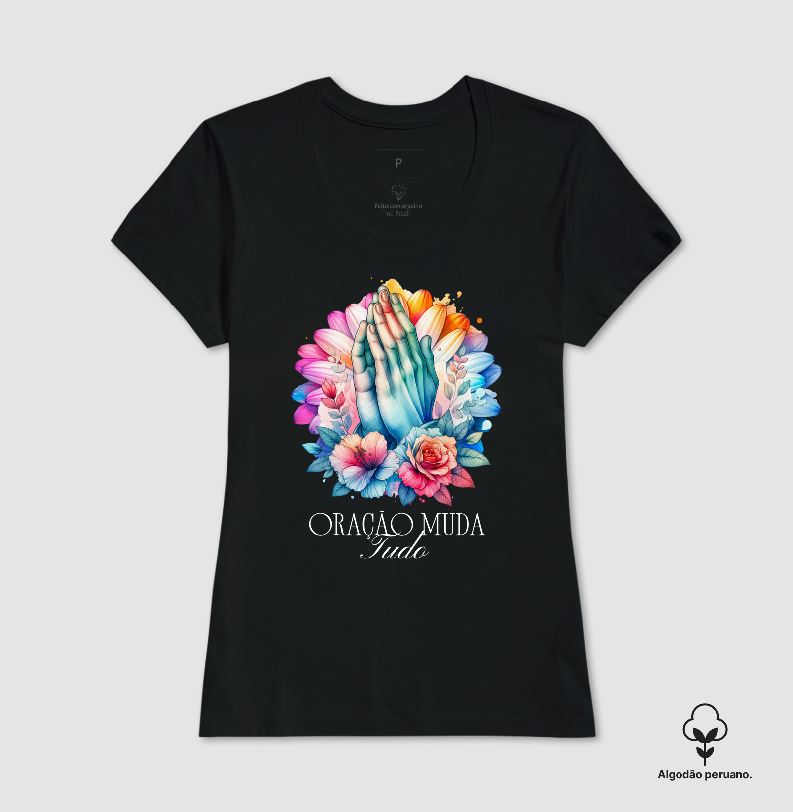Camiseta Fem. Acinturada Algodão Peruano Oração Muda Tudo - Imagem 2