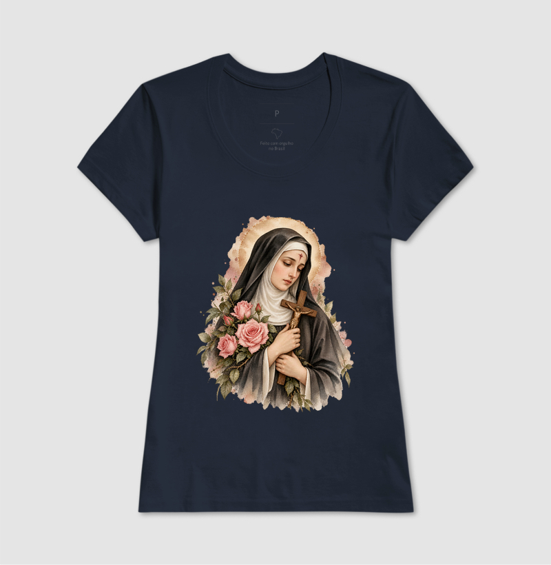 Santa Rita de Cássia — Aquarela Vinheta com Rosas e Crucifixo - Imagem 7