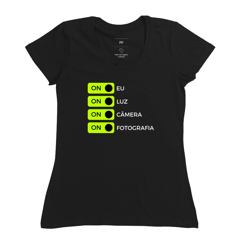 Camiseta on eu, on luz, on câmera & on fotografia  - Imagem 3