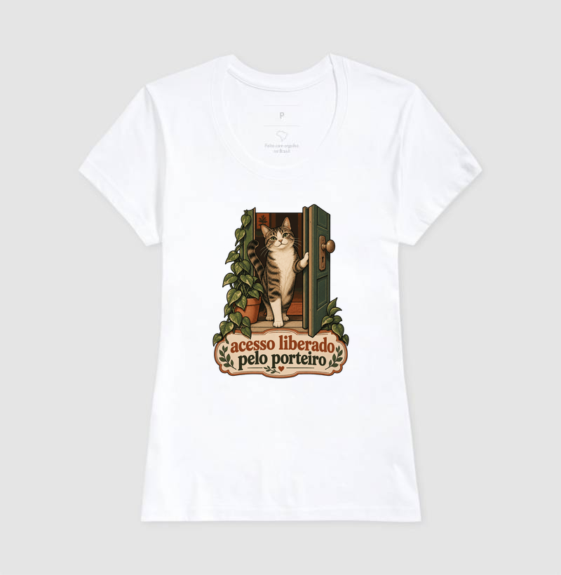 Camiseta Gato Porta "acesso liberado pelo porteiro" | Pelo & Pano - Imagem 5