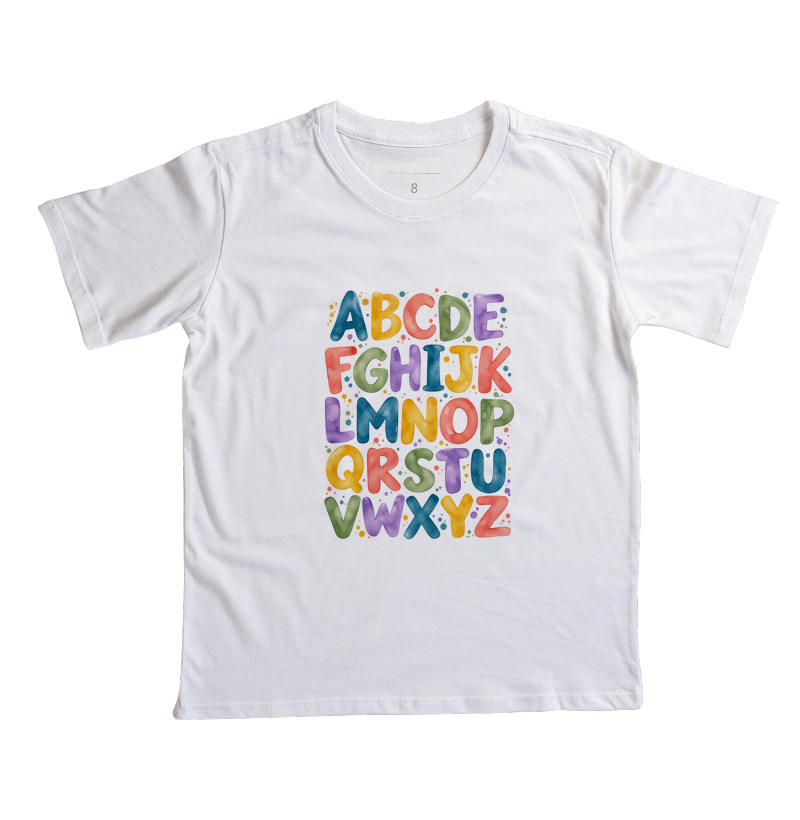 Camiseta Infantil Alfabeto em Cores