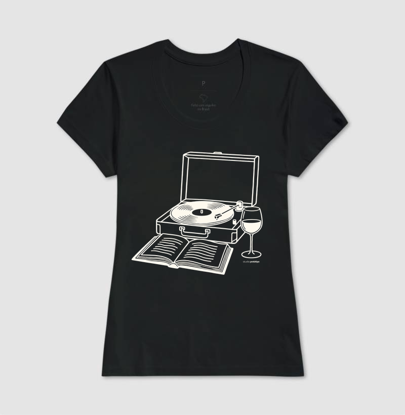 Camiseta Vinil, Livro e Vinho (estampa G) - Imagem 3