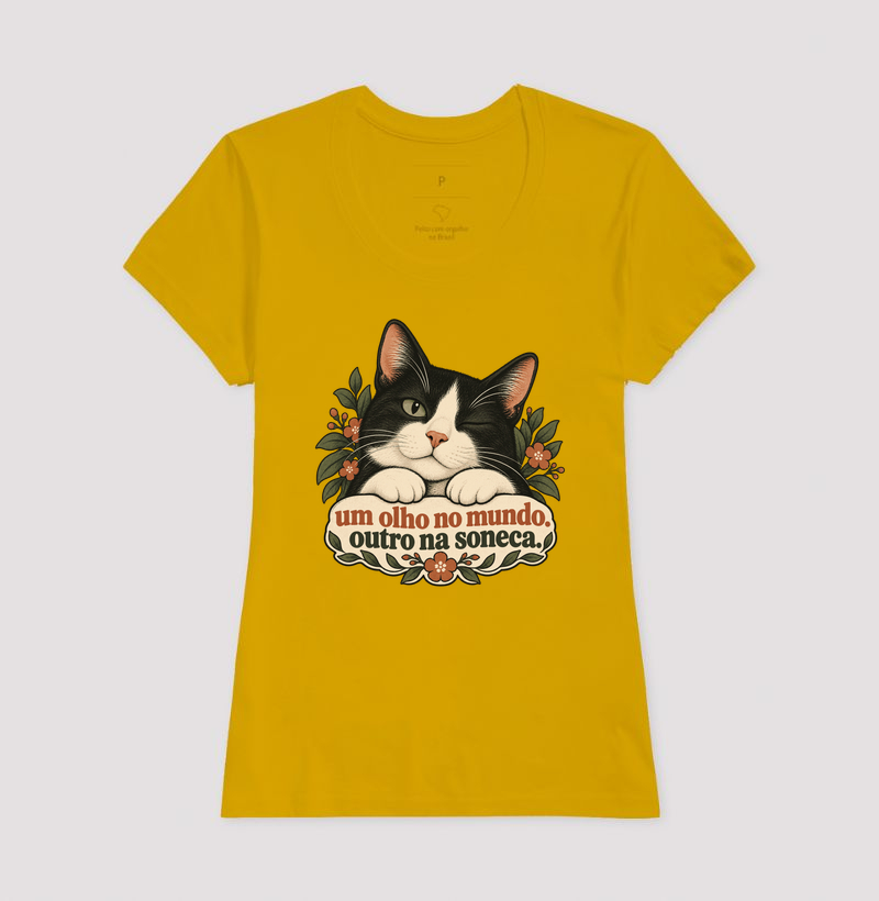 Camiseta Gato Minimalista "um olho no mundo" | Pelo & Pano - Imagem 15