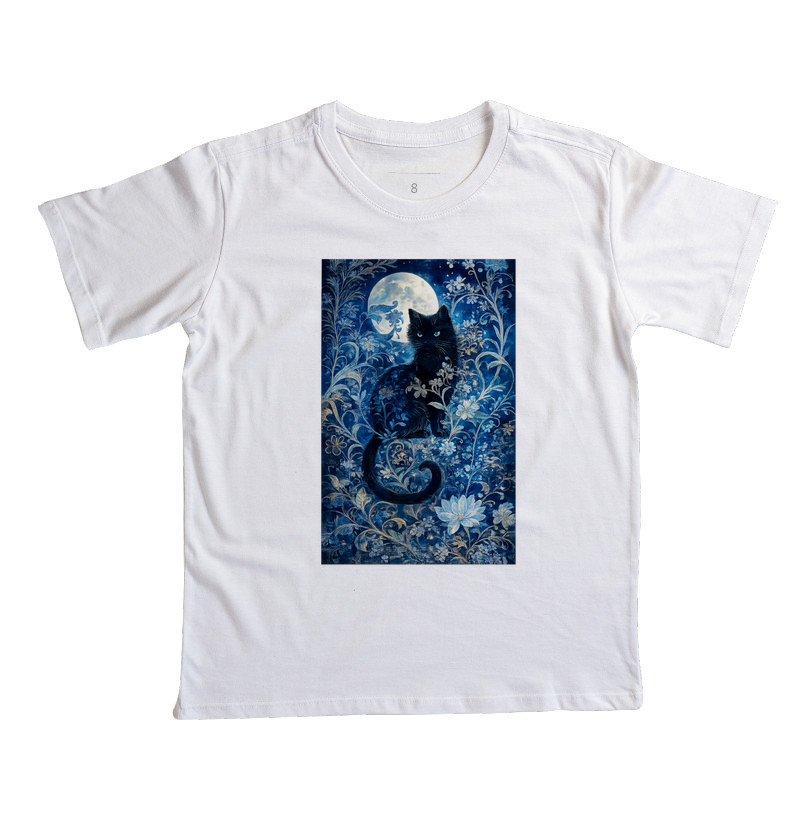 Camiseta Infantil Gato Preto e Luar Místico - Imagem 7