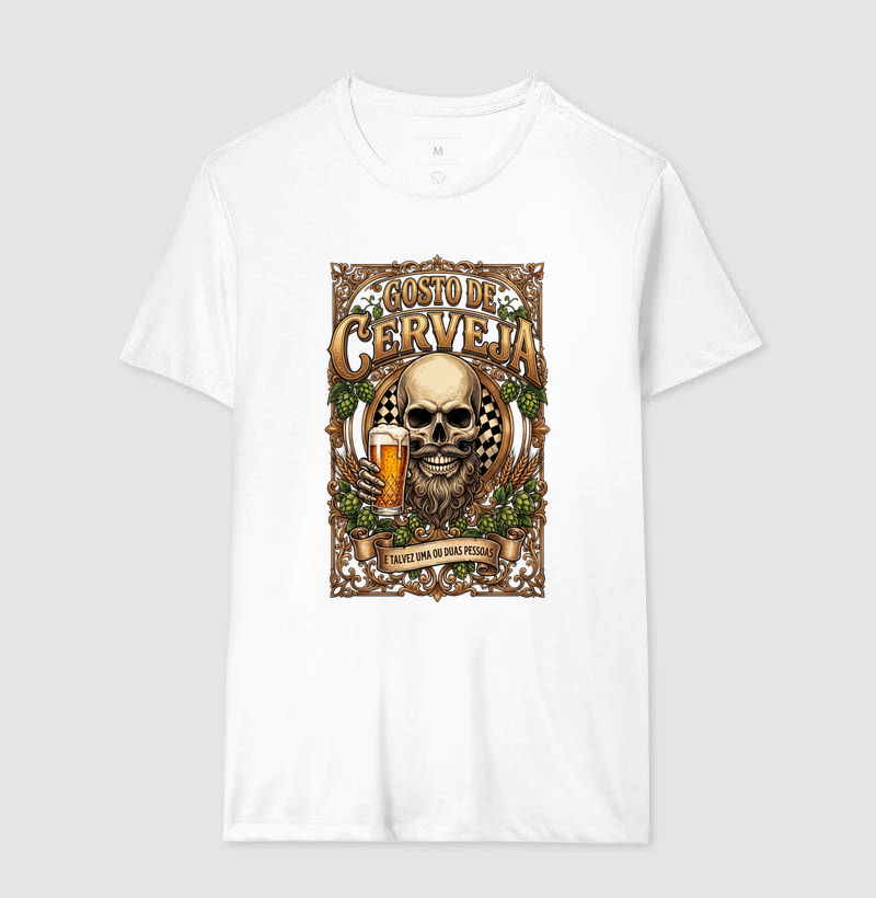 Gosto de Cerveja (e Talvez 2 Pessoas) | Camiseta Caveira Barbuda Tattoo - Imagem 4