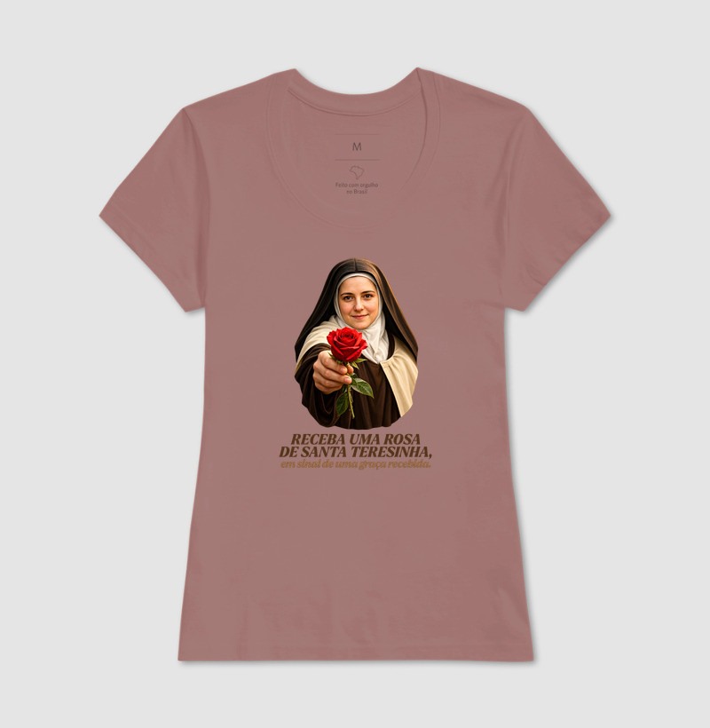 Camiseta Santa Teresinha do Menino Jesus Receba uma Rosa - Imagem 15
