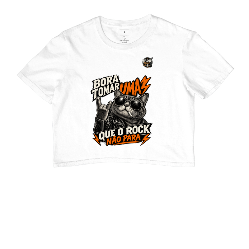 Cropped Rock Cat – Estampa Gato Rockeiro de Óculos e Jaqueta - Imagem 3