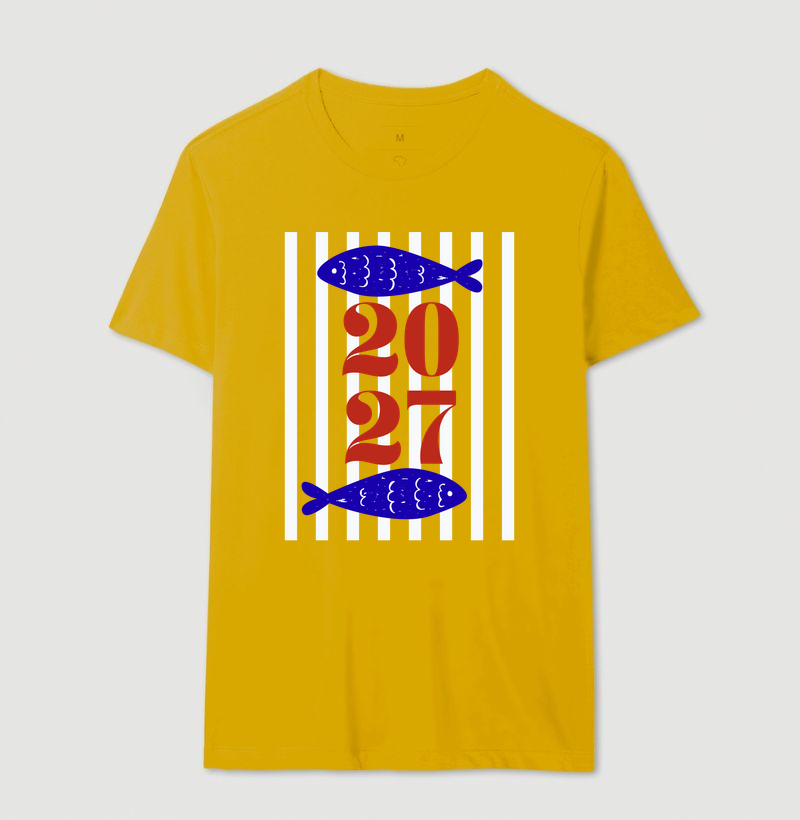 Camiseta Ano Novo 2027 Peixe Mediterrâneo Algodão - Imagem 15
