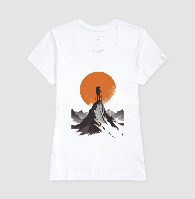 Camiseta Trilheiro no Topo da Montanha | Sol Laranja Silhueta Aventura | Colecao Fashion Travel - Imagem 8