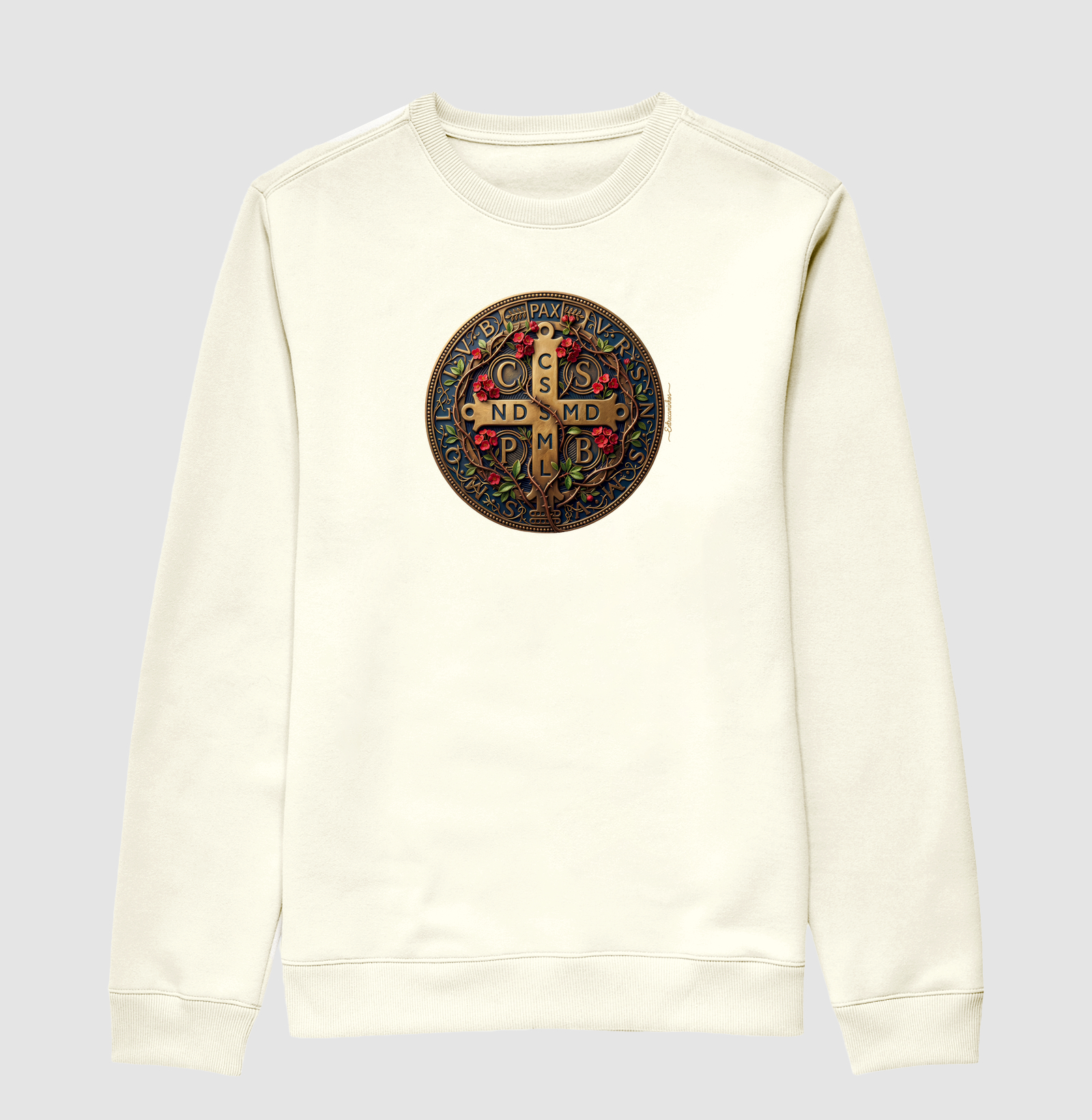 Medalha de São Bento e Flores Coroa-de-Cristo | Arte Sacra Exclusiva - Imagem 2