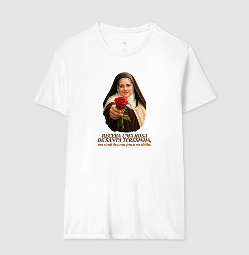 Camiseta Santa Teresinha do Menino Jesus Receba uma Rosa - Imagem 4