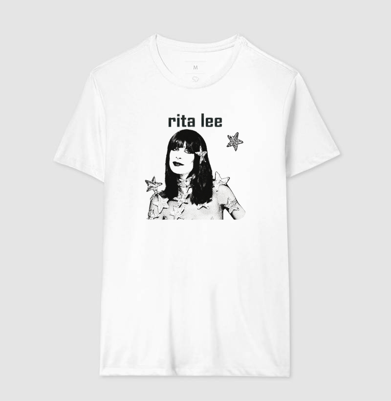 Camiseta Unissex de Algodão Rita Lee Estampada em Preto e Branco - Imagem 2