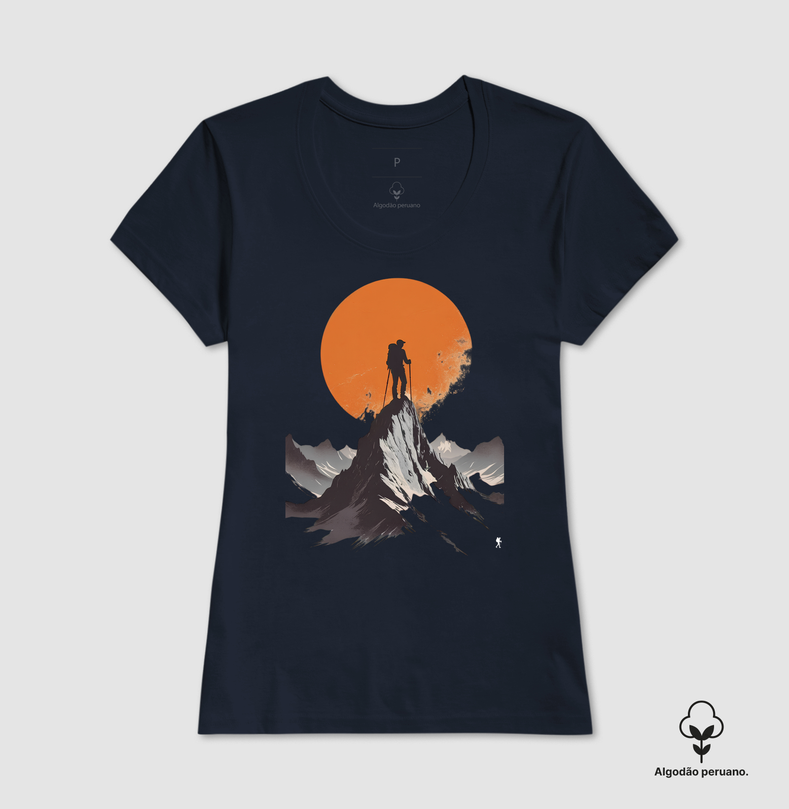 Camiseta Trilheiro no Topo da Montanha | Sol Laranja Silhueta Aventura | Colecao Fashion Travel - Imagem 4