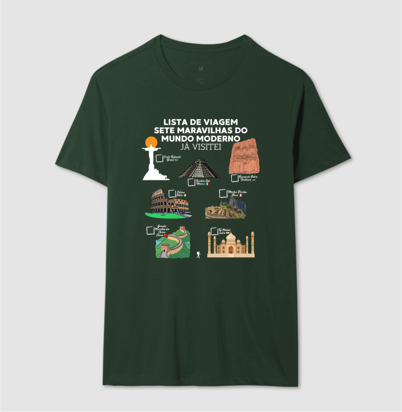 Camiseta Lista de Viagem Sete Maravilhas do Mundo Moderno | Marque as que Ja Visitou | Colecao Personalizaveis - Imagem 15