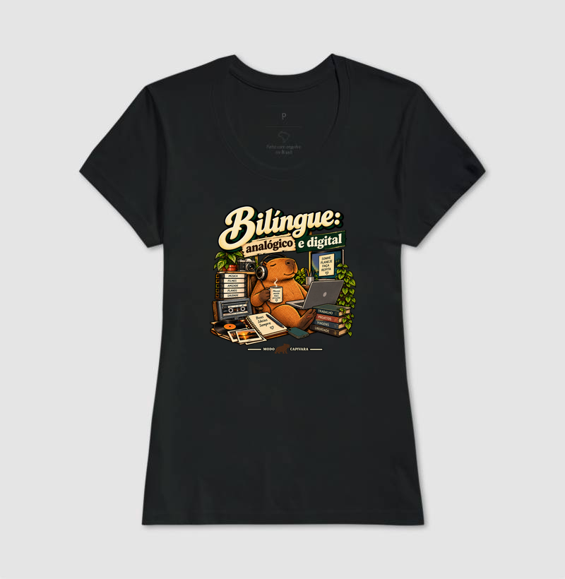 BILÍNGUE, ANALÓGICO E DIGITAL - Modo Capivara - Camiseta - Imagem 5