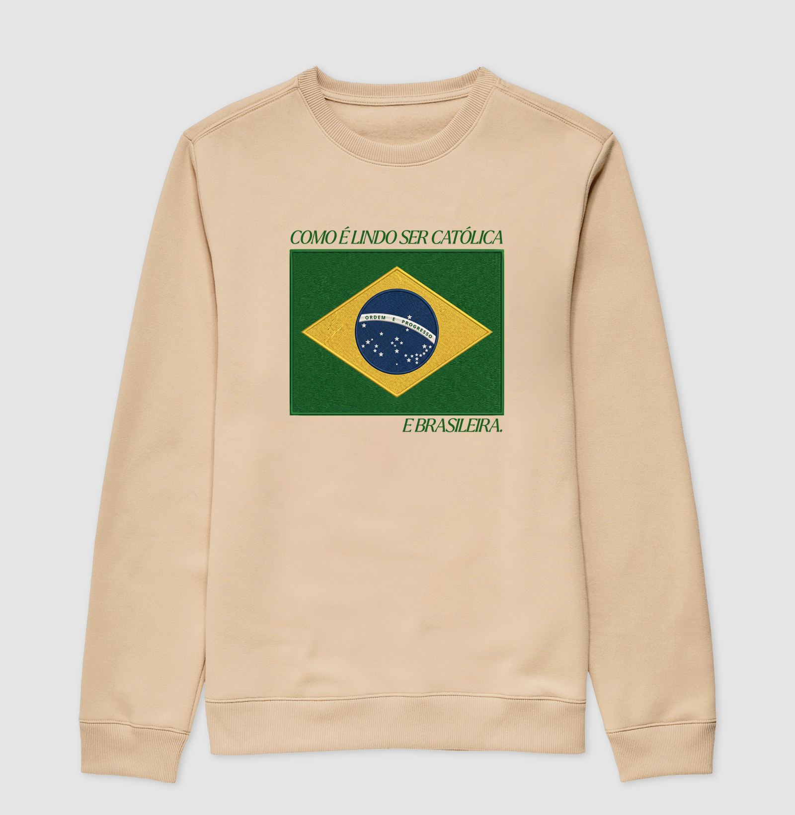 Suéter Moletom sem Capuz Brasil Bandeira Estilo Bordada - Imagem 3