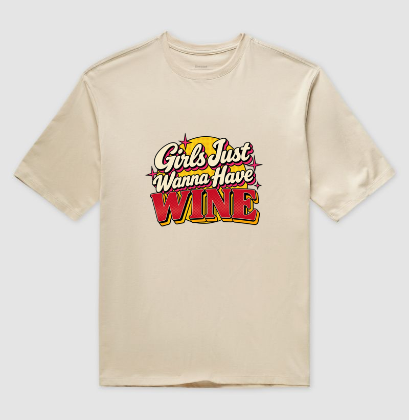 Camiseta Oversized Girls Just Wanna Have Wine – Estampa Retrô de Vinho - Imagem 3